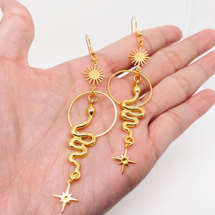 Bohemian Circle Golden Snake Earrings for wholesale by Mio Queena