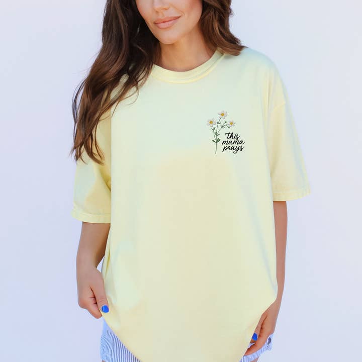 Scripted Pearl - Wholesale T-Shirt - Women's - This Mama Prays Daisy Embroidered Comfort Colors T Shirt19