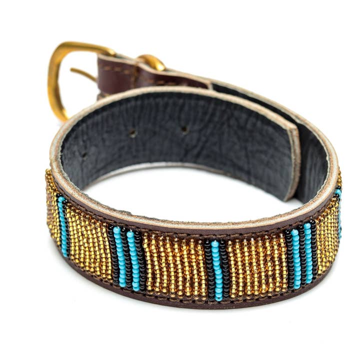 Collier pour chien en cuir perlé Maasai pour la vente par MAASAI CHIEF