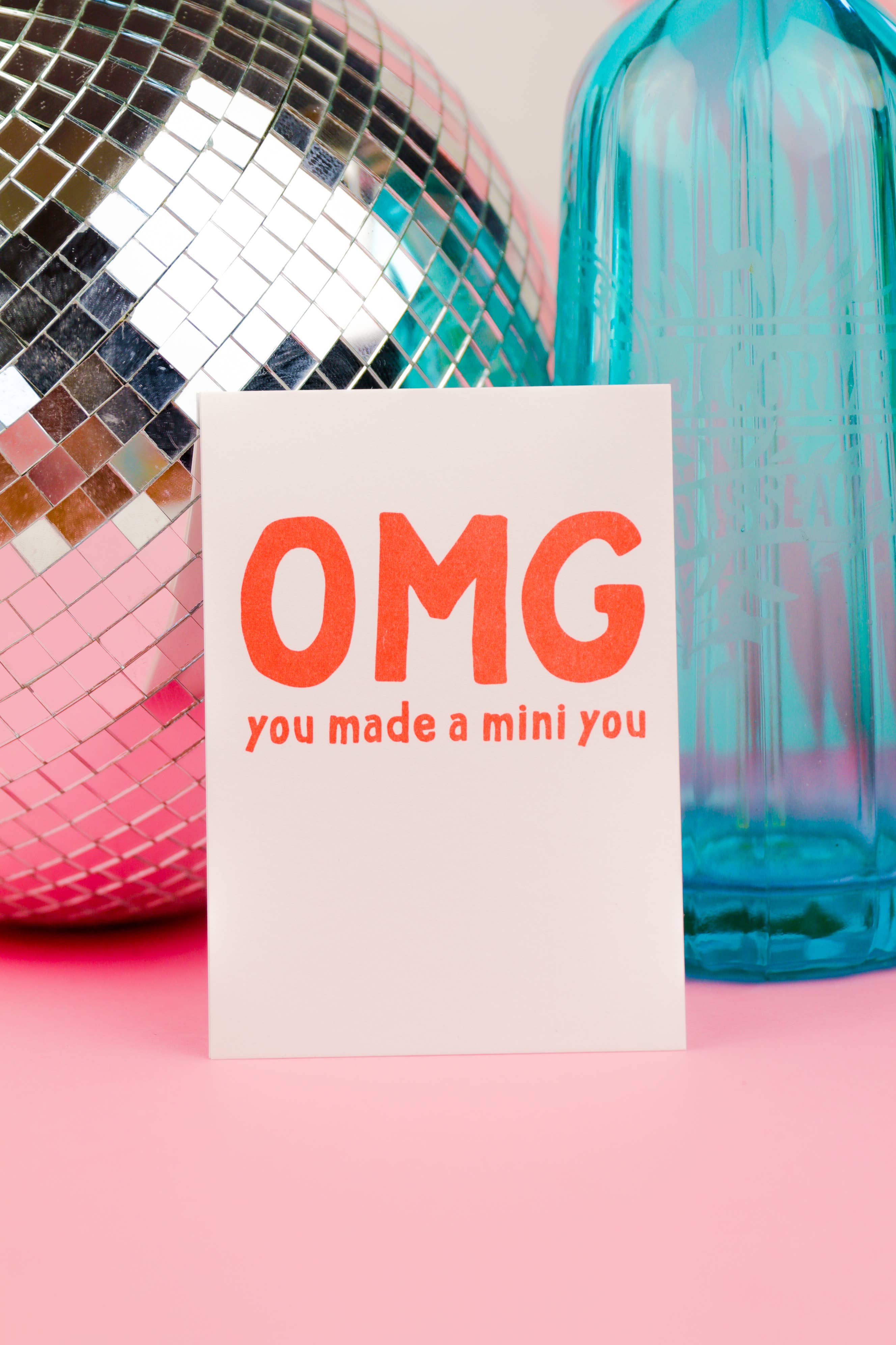 Studio Inktvis - Wholesale Baby Card - Omg you made a mini you neon orange risograph postcard3