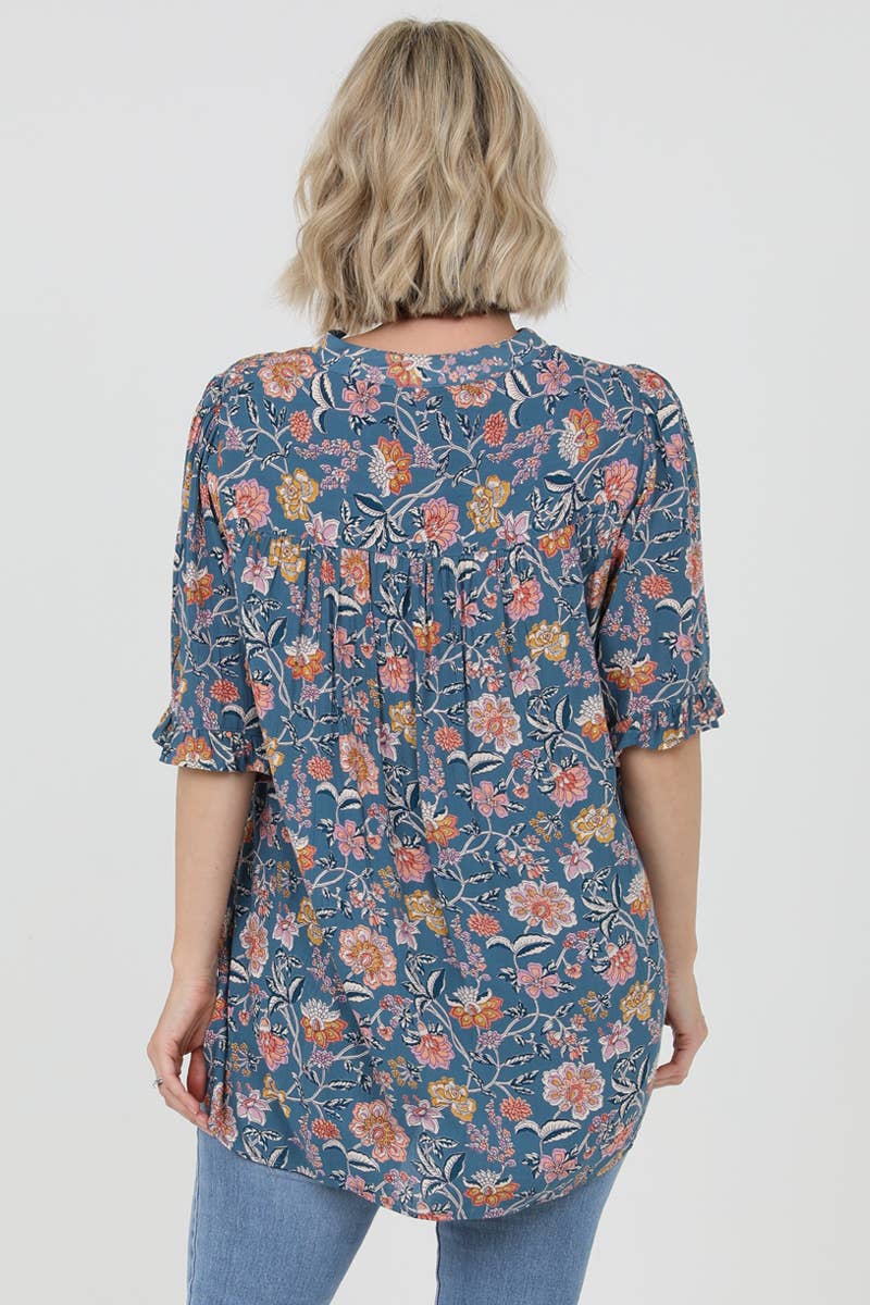 Nostalgia - Wholesale Blouse - Women's - E2V48-FQ75 SPLIT NECK HALF SLV BLOUSE3