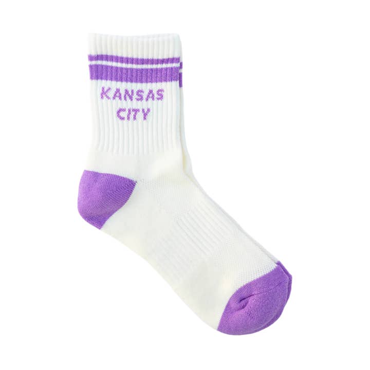 Kansas City Crew Socks - Cream w/ Purple for wholesale by Carly Rae Studio