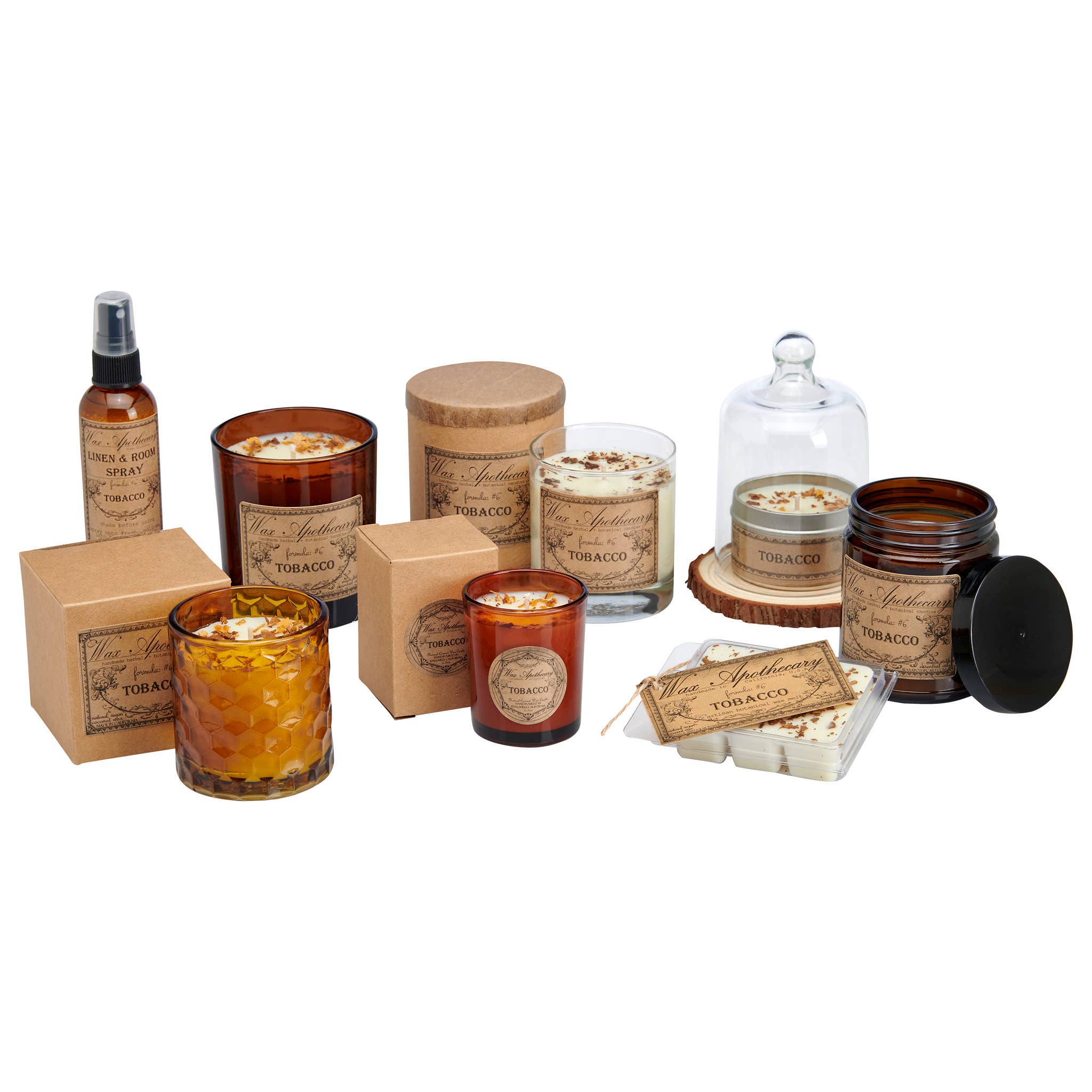 Wax Apothecary - Wholesale Jar/Filled Candle - Tobacco Botanical Candle in Scotch Glass with Gift Box 7oz8