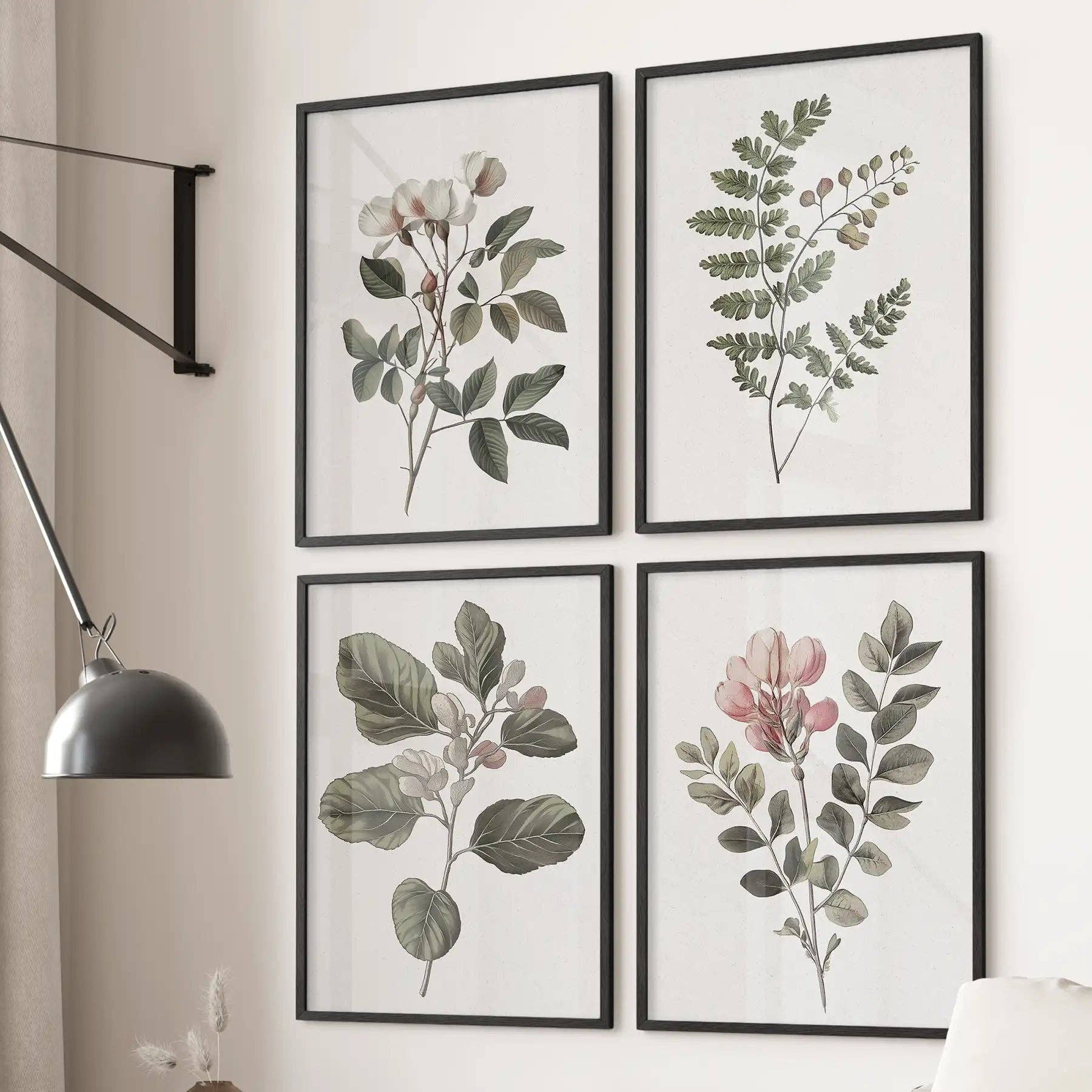PrintSets.com - Wholesale Gallery Wall Set - Wall Art Set of 4 Prints. Fern, Cotton, Rose Flowers Decor0