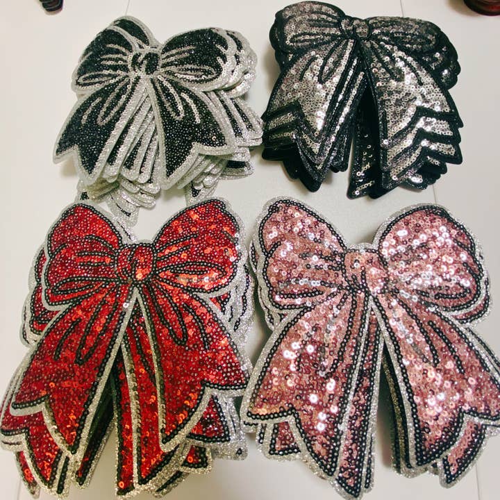 TEELUX - Wholesale Patch - 5.5" Sequin Bows - Sold in Sets of 2 - 4 color choices. - SEQUIN Patch
