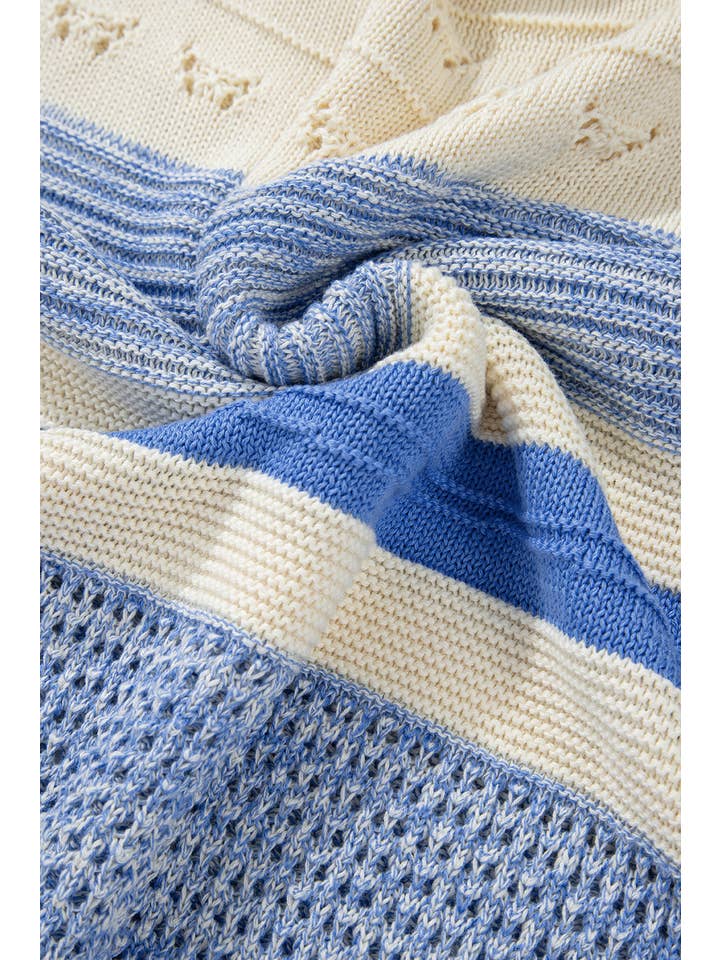 Light Blue Stripe 3/4 Puff Sleeve Sweater for wholesale on Faire