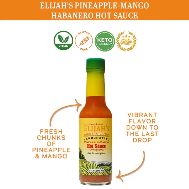 Elijah's Xtreme Gourmet Sauces – Engroshandel Hot sauce – Ananas-Mango Habanero Hot Sauce 5fl oz Flasker2