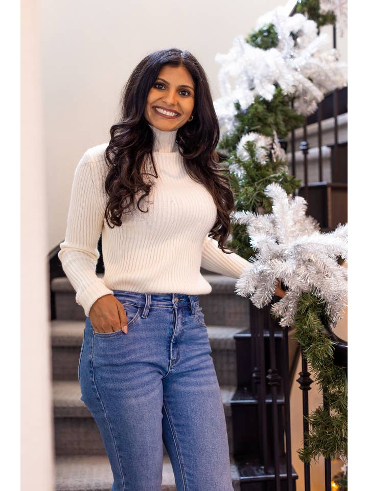 Valentina's Ribbed Turtleneck in White for wholesale on Faire