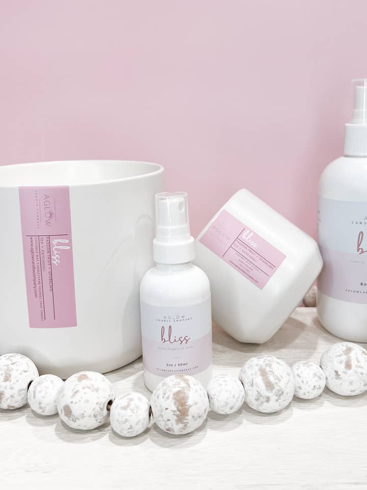 BLISS - Passion Fruit + Sparkling Tea + Patchouli for wholesale by Aglow Candle Company