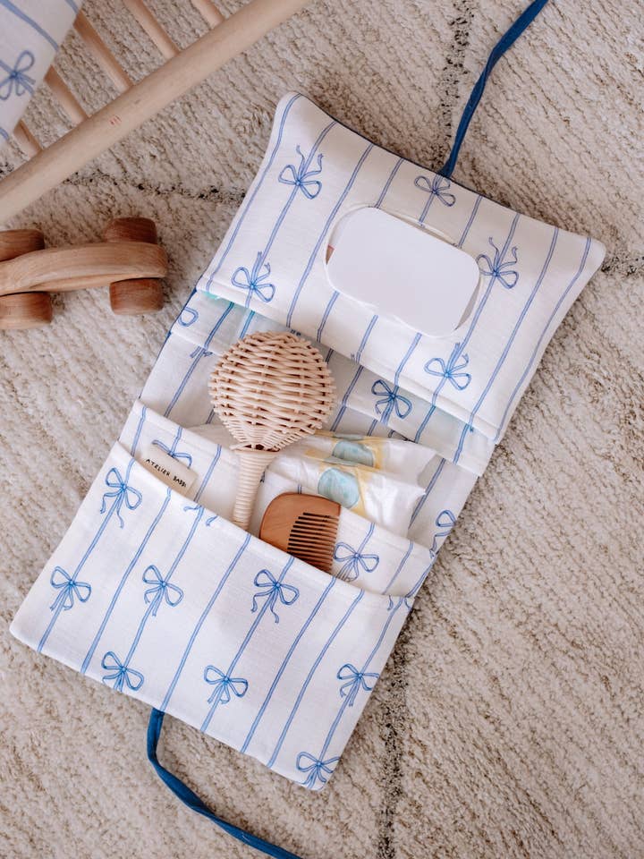 Wet Wipes and Diaper Clutch - Ribbon/Blue for wholesale by Atelier Babbi
