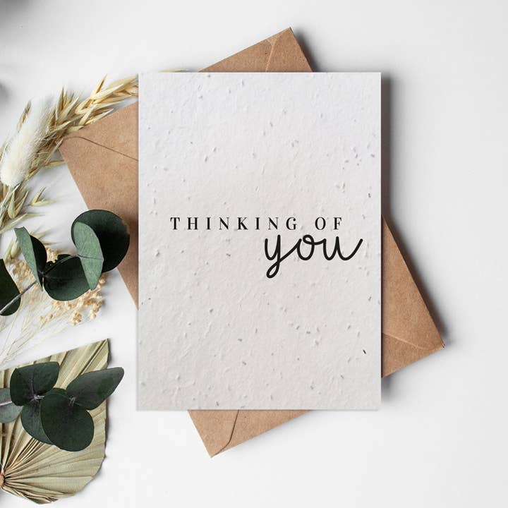 Carte de vœux en papier Seed A6, noir et blanc, Thinking of You pour la vente par Little Green Paper Shop