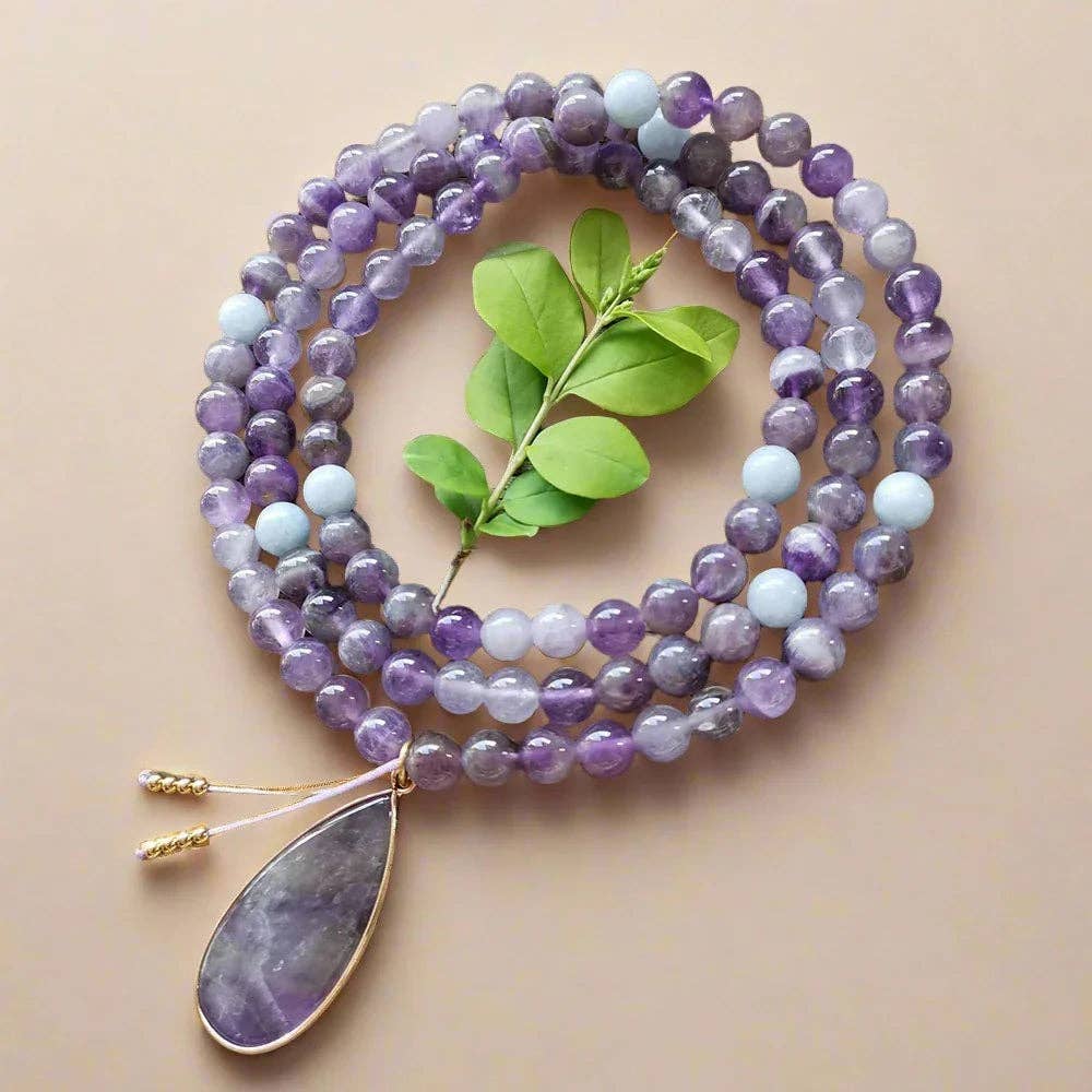 Harmony Mala - Vente Collier de perles - Collier de perles Mala en améthyste avec pendentif — Calme et équilibre des chakras5