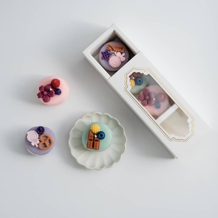 ZOETSTUDIO – wholesale Prydnadsljus – Trio dessertljus i form av macaroner i sojavax8