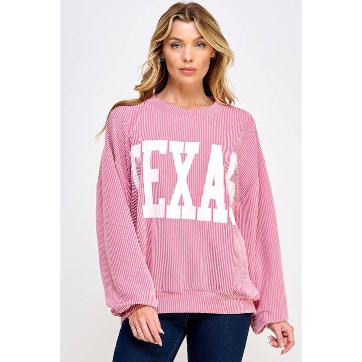 Sweet Generis - Wholesale Graphic Sweatshirt - Women's - TEXAS PRINT RIB CORD SWEATSHIRT