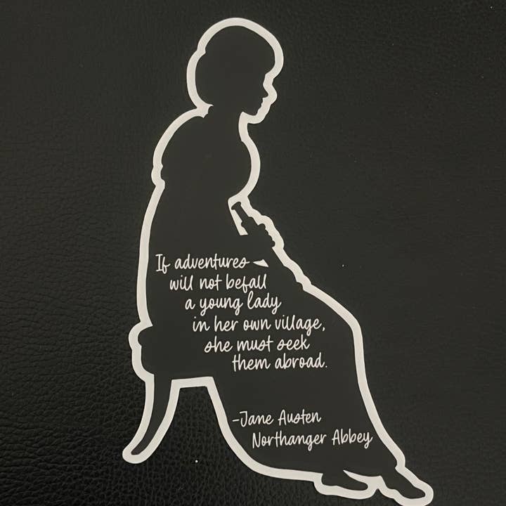 Autocollant de 7 pouces sur le thème d'Austen « Seeking Adventures » pour la vente par Greetings From Hospitality Lane