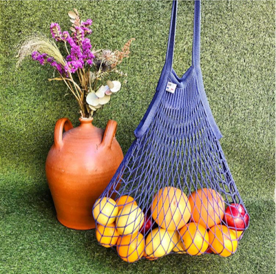 Filt1860 - Wholesale Grocery/Shopping Bag - Net shopping bag Bleu Jean long handles1