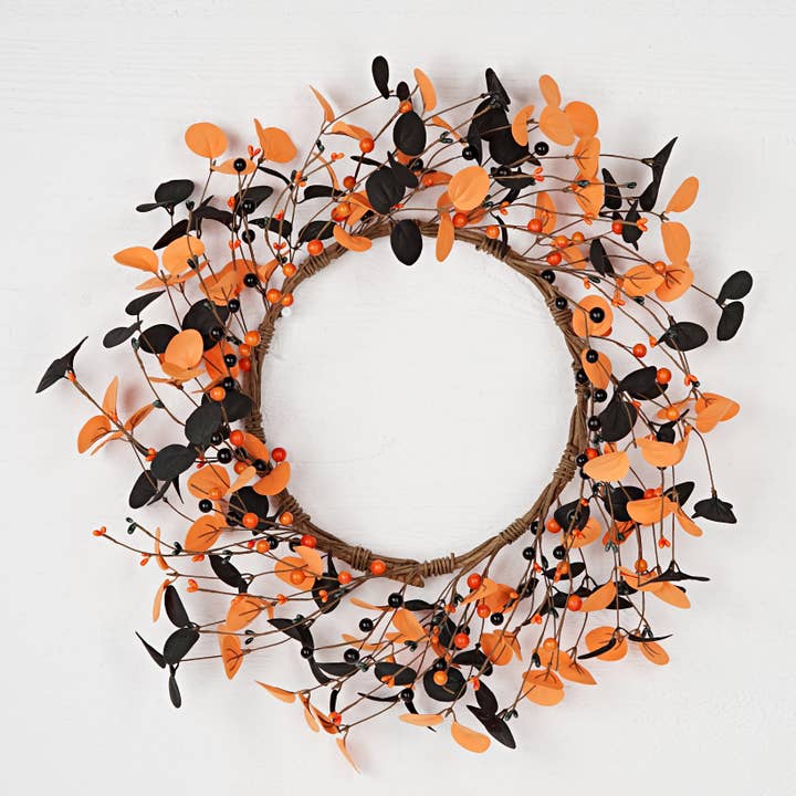 31370-21in(10.5)Wreath-Black orange silver dollar w. berry for wholesale by Impressive Enterprises, Inc.