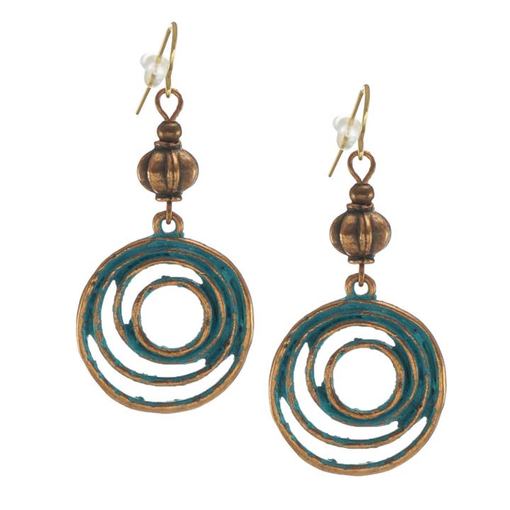 Rustic Copper Patina Hoop Beaded Earrings, 18K Gold Ear Wires for wholesale by Jewelry by Dawn