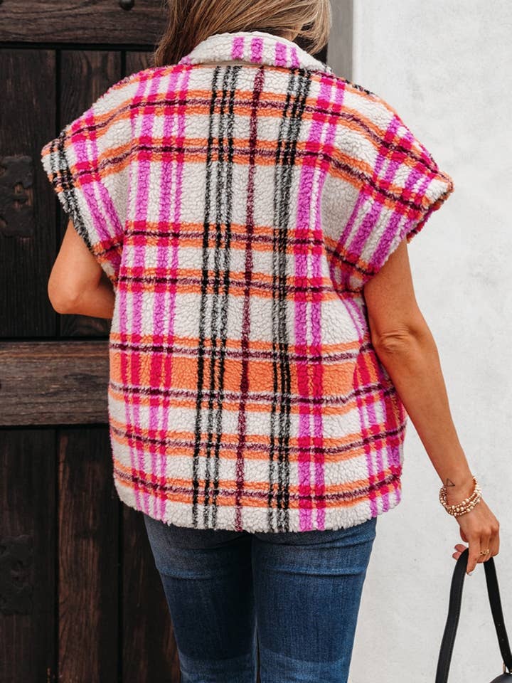 Rose Sherpa Plaid Jacket Vest for wholesale on Faire1