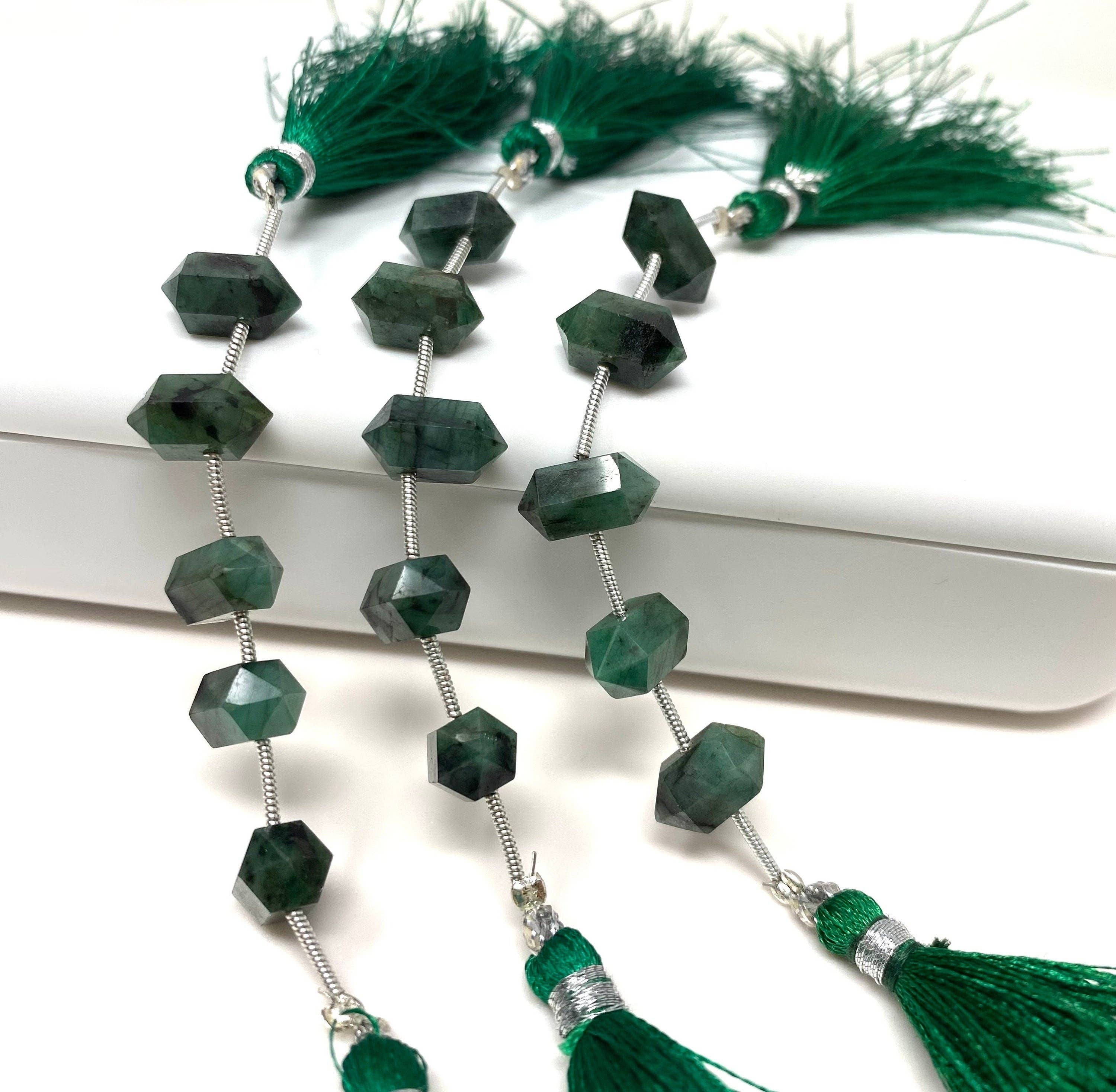 Akstar Gems - Wholesale Beads - 5 Pcs Emerald Double Terminated  Beads, Hand Carved Emerald Gemstone Fancy Wand Shape Beads for Wire Wrapping, 6x12mm6