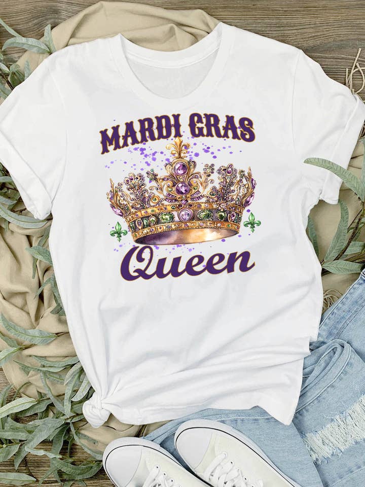 White Mardi Gras Queen Crown New Orleans T-Shirt for wholesale on Faire