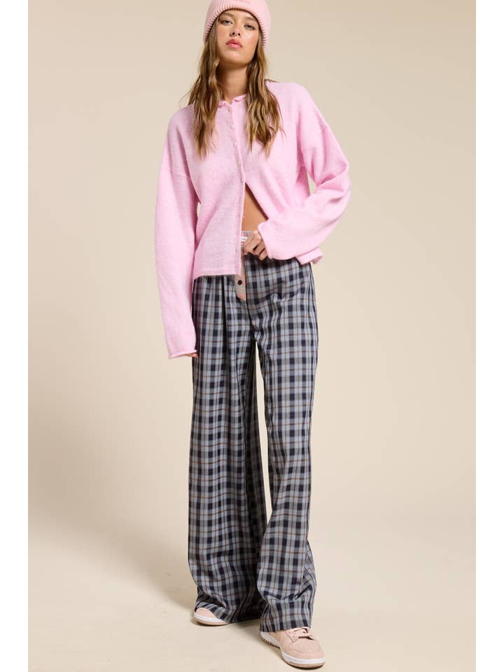 Mimosa - Vente Pantalon – femme - Pantalon boxeur à carreaux avec ceinture contrastante5