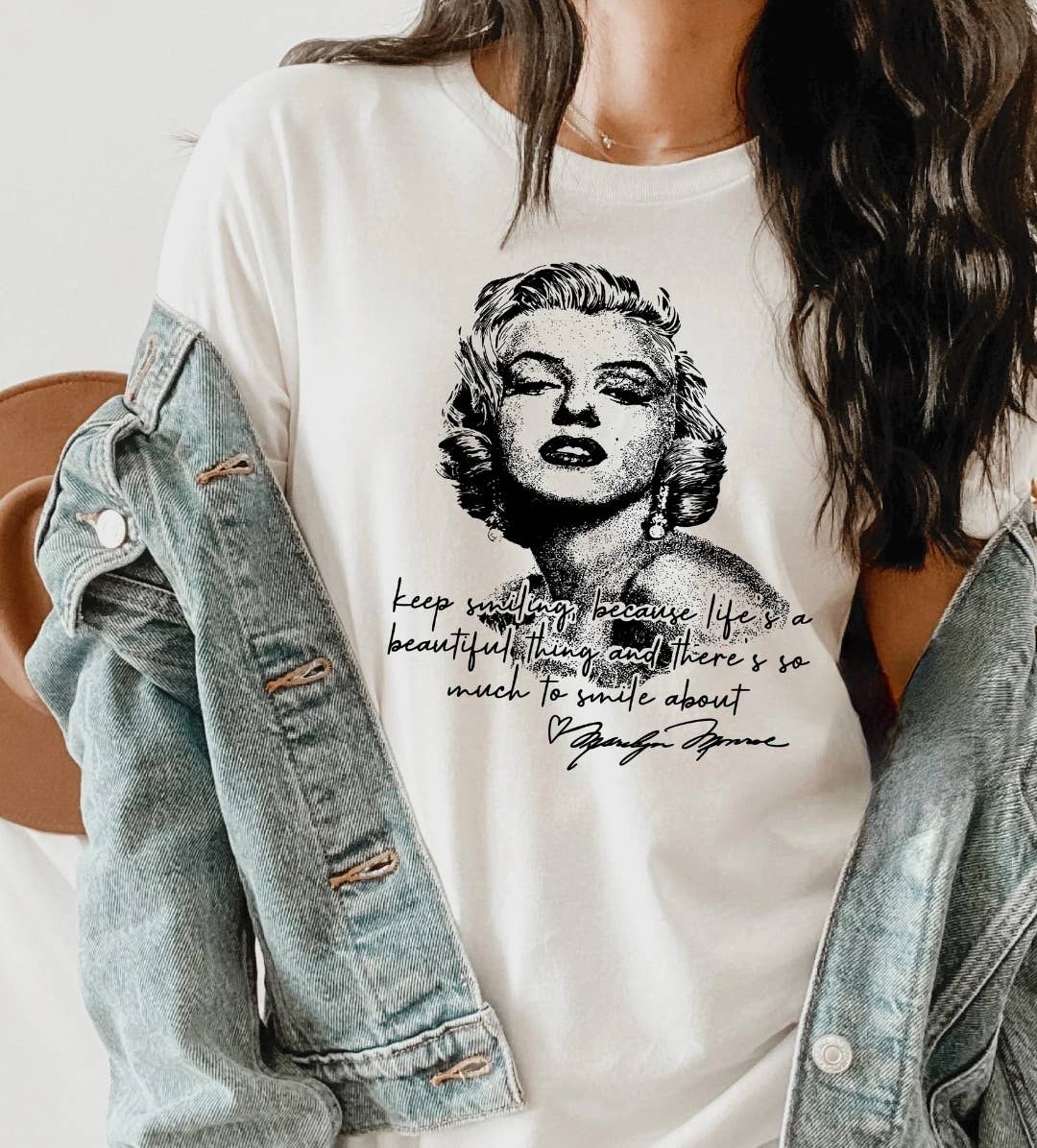 Ashton Grove Ltd Co - Wholesale Screen Printed T-Shirt - Unisex - Keep Smiling M Monroe Vintage Quote Graphic Tee0