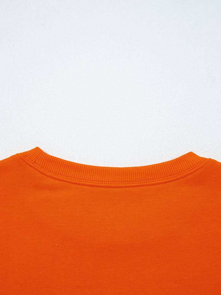 Orange Varsity Striped Sleeve Drop Shoulder Sweatshirt and Short Set for wholesale on Faire8