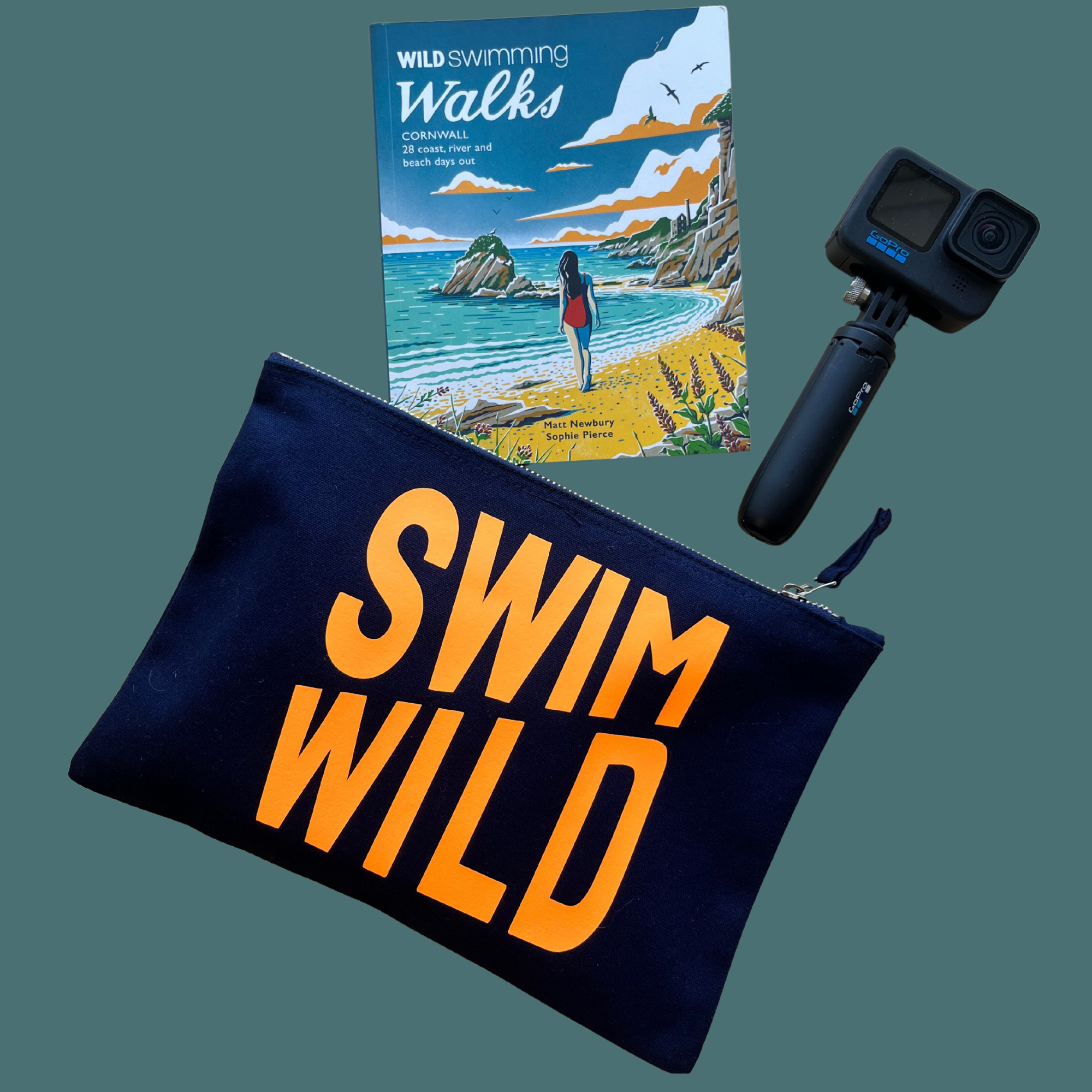 the Cornish studio – wholesale Pouch – Women’s – Navy \ Neon Orange Swim Wild Zip bag1