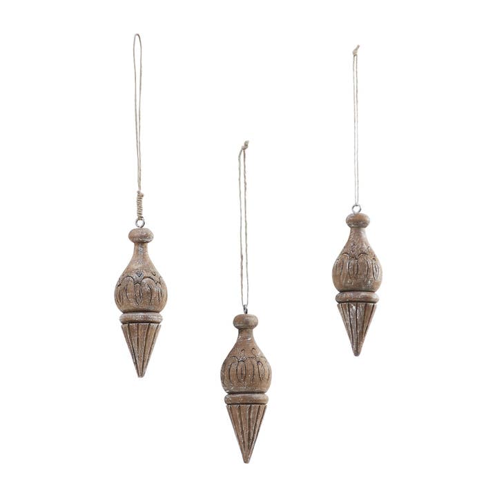 VHC Brands - Wholesale Ornament - Cottage Finial Ornament Feathered Finish Set of 3 5.5x2x21