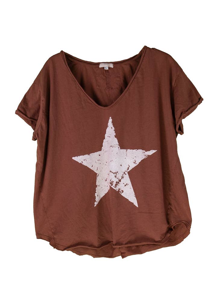 Graphic T-shirt, Vintage, Star, Rust for wholesale by LeParisPetit by I Love Linen