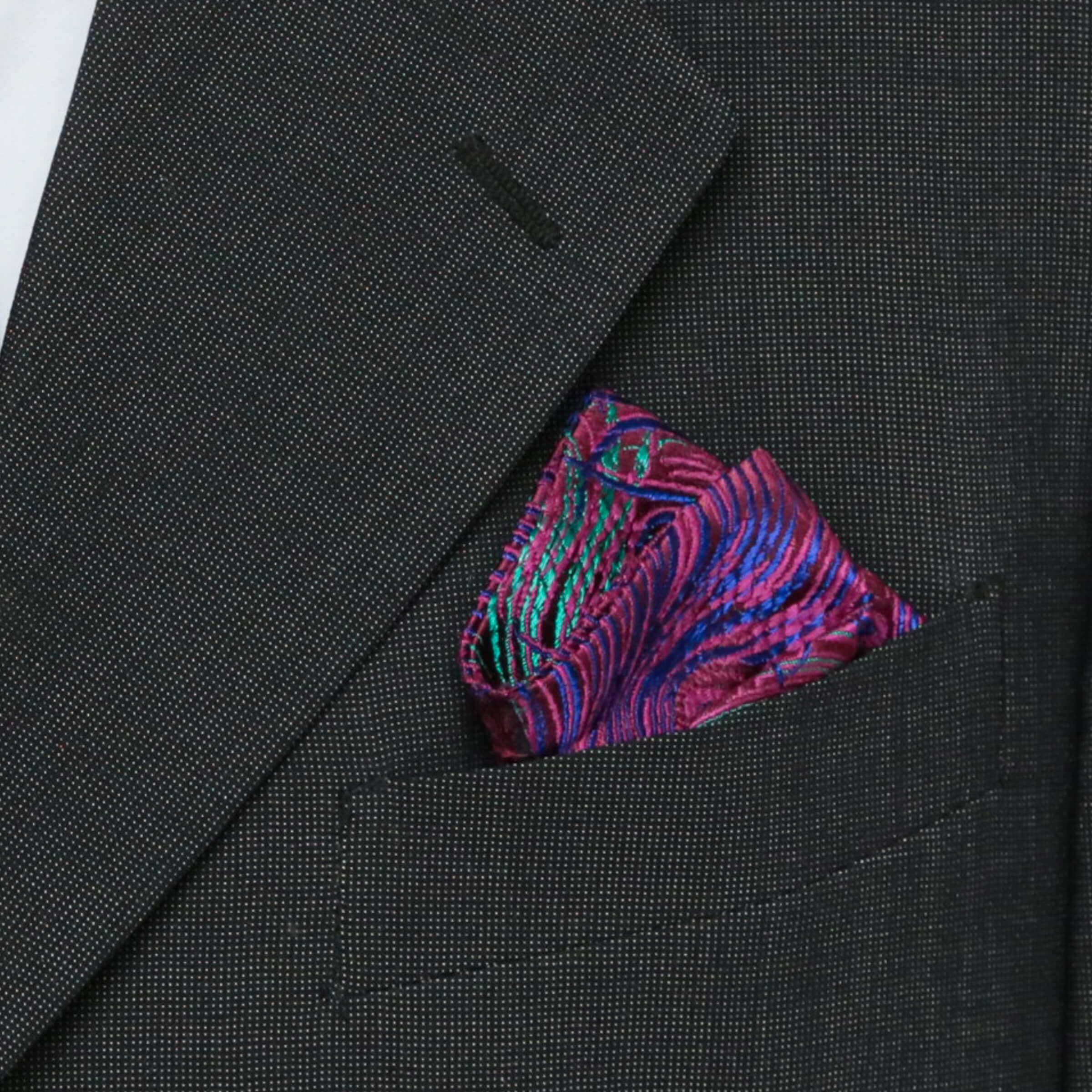 Cathayana - Wholesale Pocket Square - Men's - Peacock Feather Brocade Pocket Square, Handkerchief5