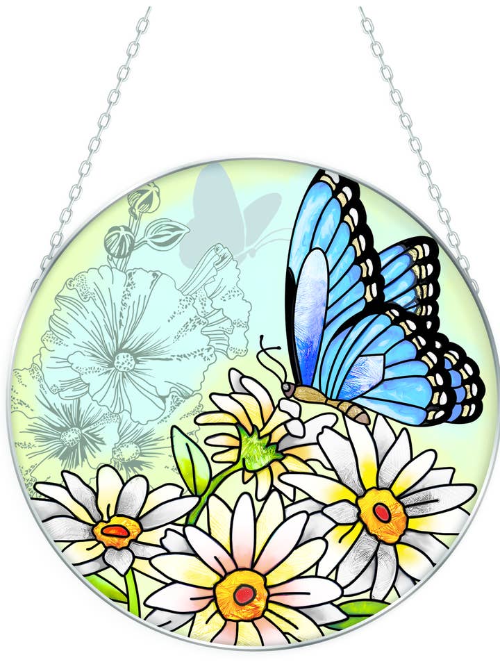 Jardin de Papillons Morpho - Grand Attrape-Soleil en Verre de 16,5 cm pour la vente par Bridgeton Hall