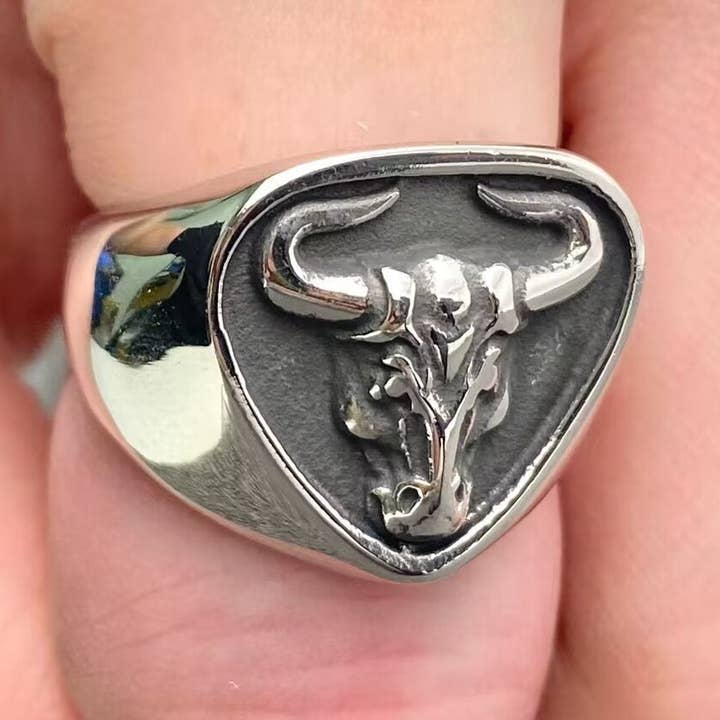 Men's Stainless Steel Bull Head Ring - MJ/MR for wholesale by Mio Queena