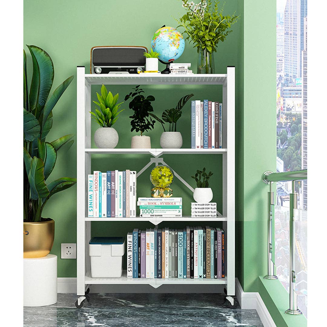 SOGA International Pty Ltd - Wholesale Free-standing shelf - SOGA 2X 4 Tier Steel White Foldable Display Stand Multi-Functional Shelves Storage Organizer with Wheels6