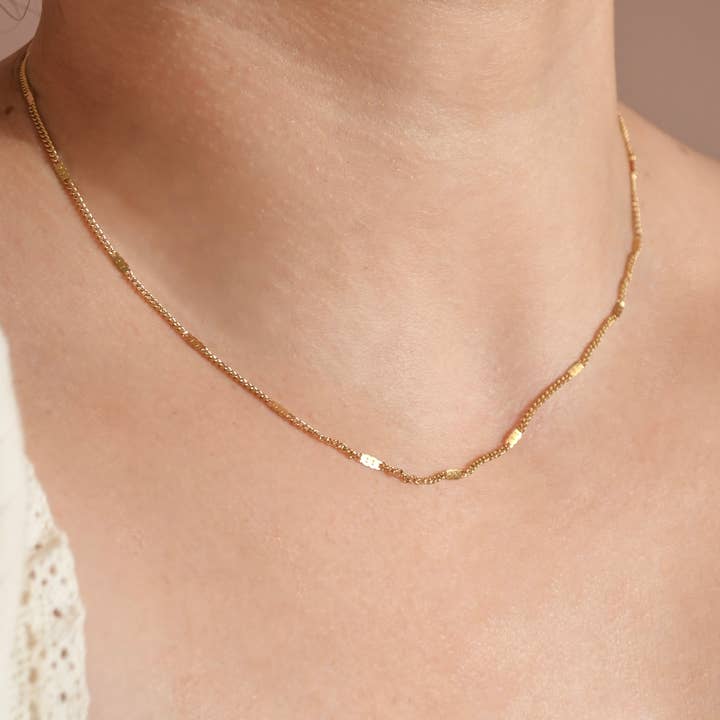 Dainty Sequin Necklace - Waterproof Gold Curb Chain Necklace for wholesale by Blueyejewelry