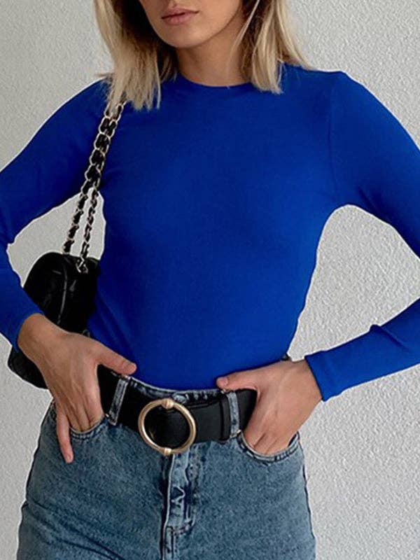 Sheer Trend - Vendita all'ingrosso Top in maglia - Donna - Magliette a maniche lunghe aderenti a tinta unita con scollo rotondo3