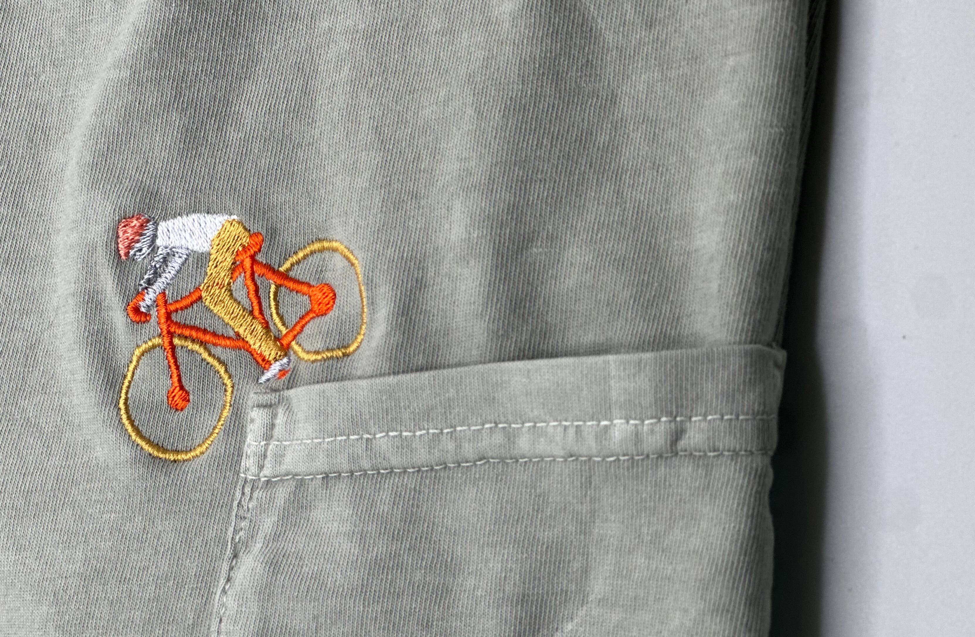 Little Lamb Designs - Wholesale T-Shirt - Unisex - Embroidered tshirt - Mountain Biker going down Pocket2