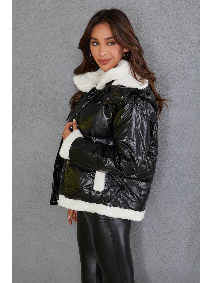 Silver PADDED HOODIE JACKET WITH FUR EDGES (VA8020) for wholesale on Faire3