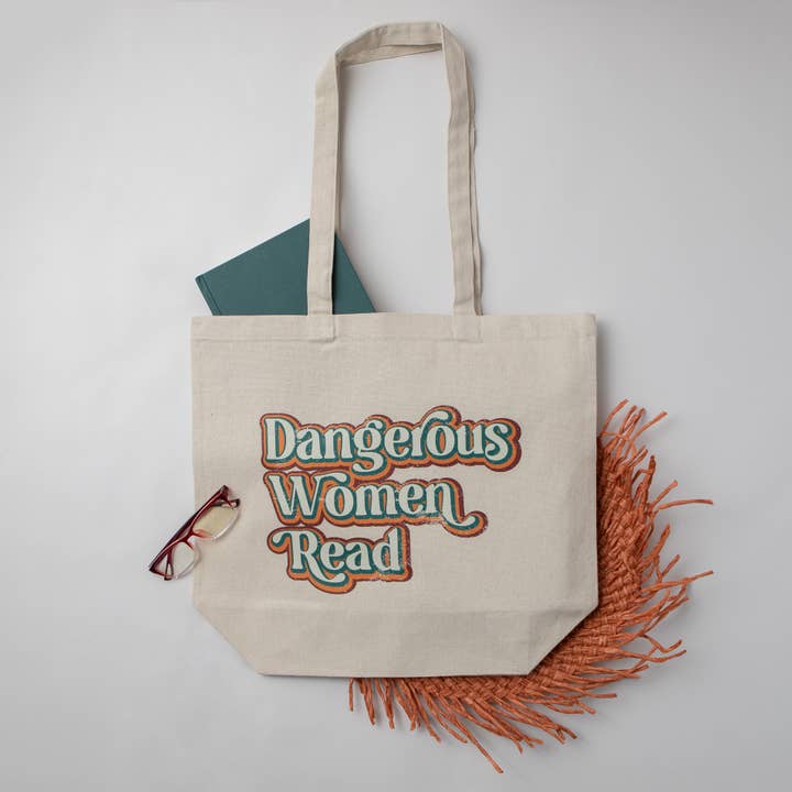 "Dangerous Women Read" Large Canvas Book Bag for wholesale by The Obstinate Octopus