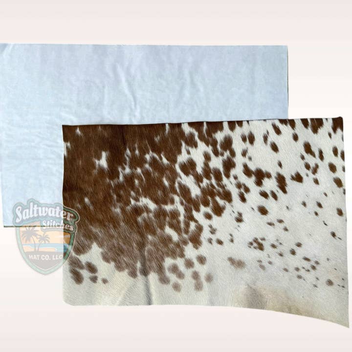 Brown & White Cowhide Panel for wholesale by Saltwater Stitches Hat Co LLC