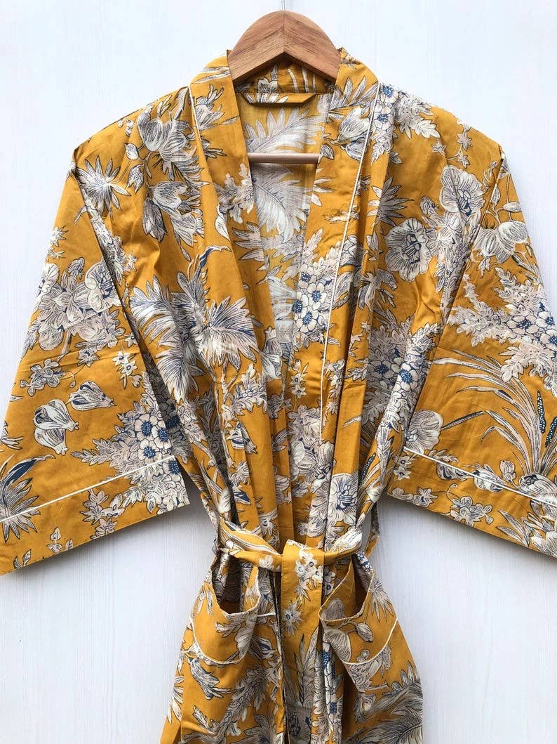 bhavnas boutique – wholesale Robe – Women's – Floral Print Robes Bridesmaid Kimono Robe Indian Cotton gown1
