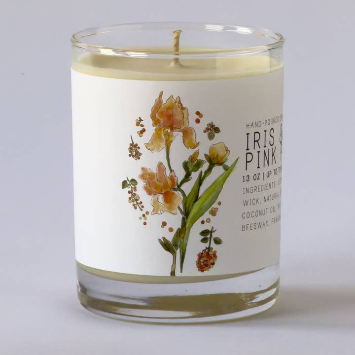 Iris & Pink Peppercorn - Large Glass - Just Bee Candle for wholesale by Just Bee