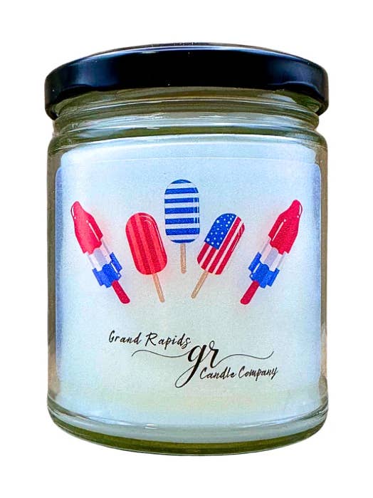 Crème glacée Popsicle Bomb Pop Rocket, 9 oz, mélange de soja, bougie patriotique à paillettes rouges, blanches et bleues pour la vente par Grand Rapids Candle Company