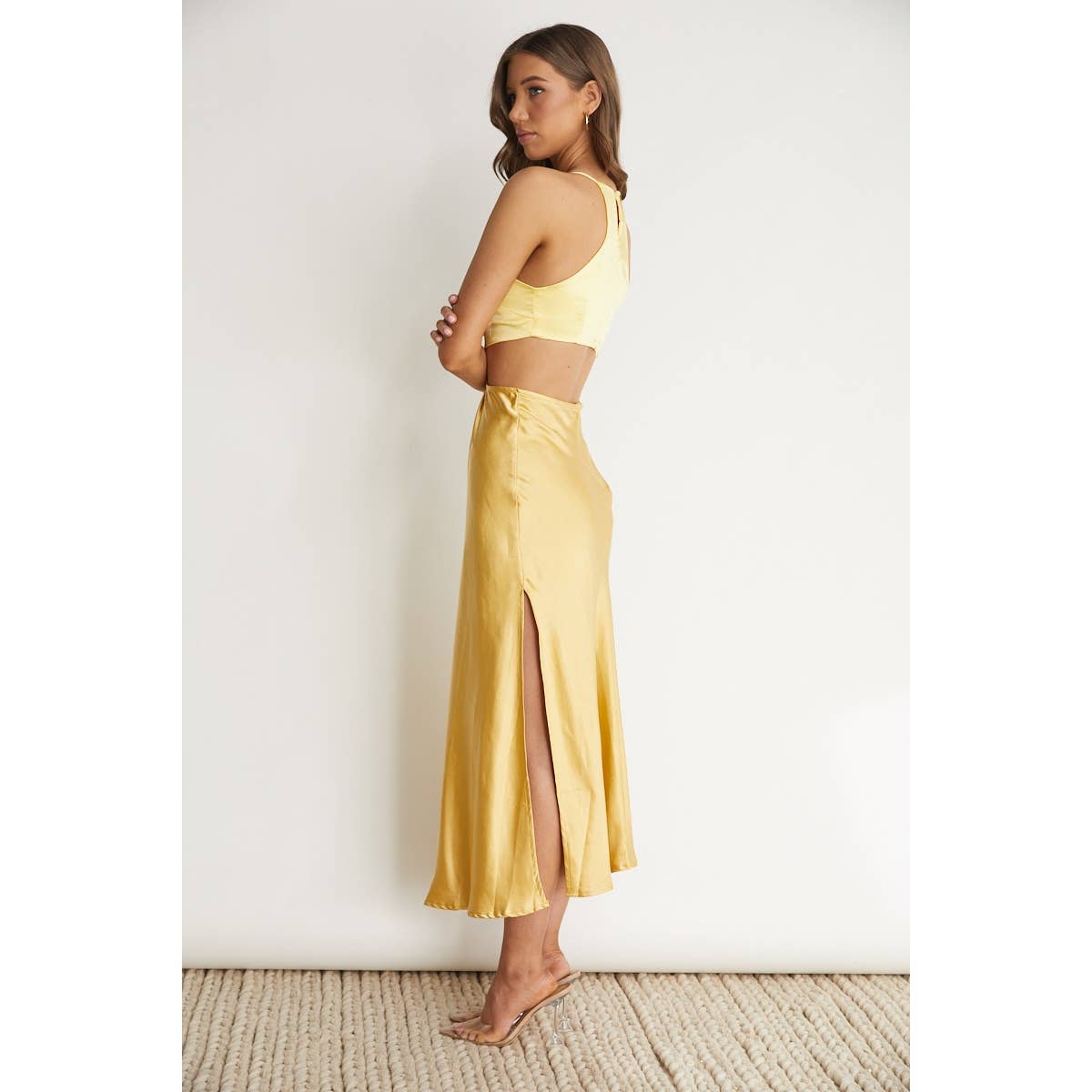 Yellow CUT OUT BODICE MAXI DRESS / CM1928J for wholesale on Faire1