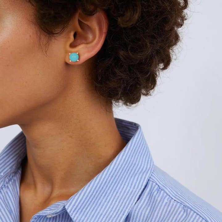 CE96807TQ8. 14K Solid Yellow Gold Turquoise Square Stud Earring for wholesale by Tresor Jewelry Inc.