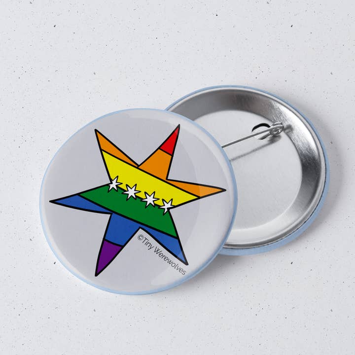 Chicago Star Rainbow Pride Flag 1" Mini Button Pin for wholesale by Tiny Werewolves