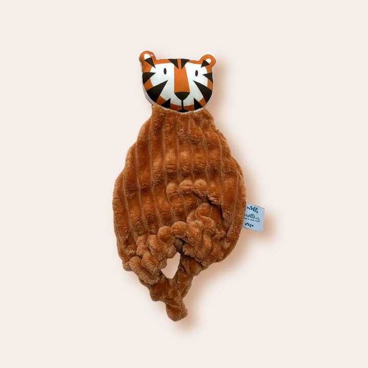Teddy Tiger in plain minky corduroy camel for wholesale by Carotte & Cie