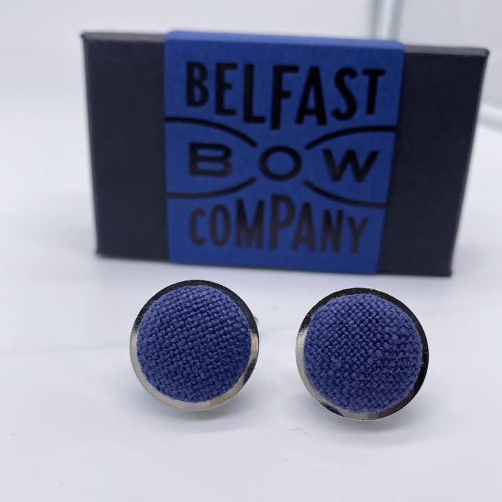 Irish Linen Cufflinks in Navy Blue for wholesale by Belfast Bow Company