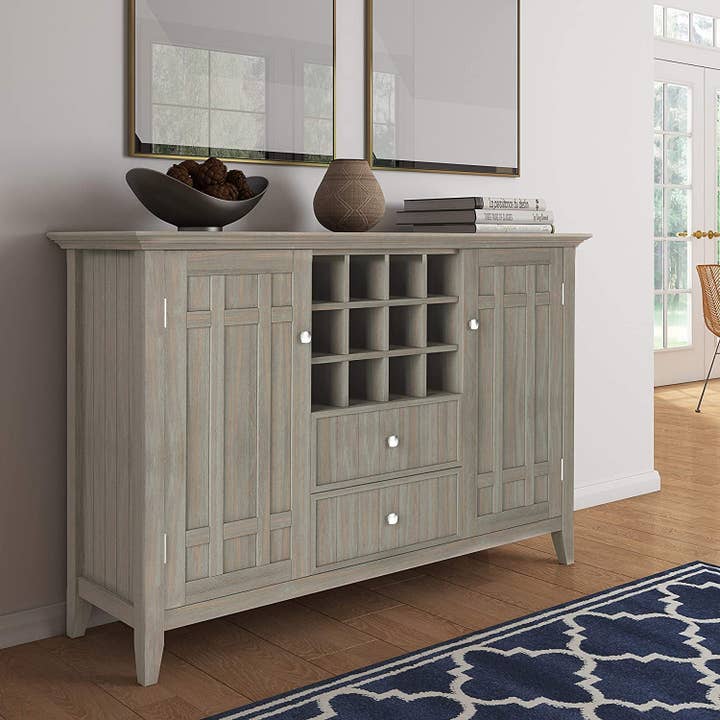 ShipItFurniture - Wholesale Sideboard - Rustic Gray Wood Sideboard Buffet with Wine Storage Rack